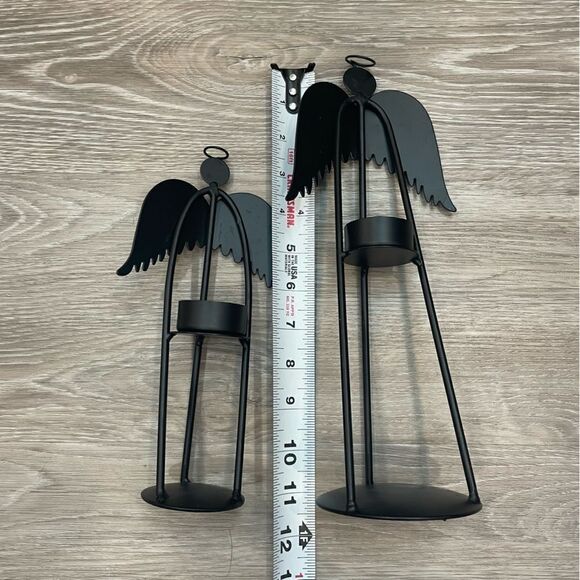 Candle Holder Angel set if 2 Different size in Black Metal - Picture 5 of 6